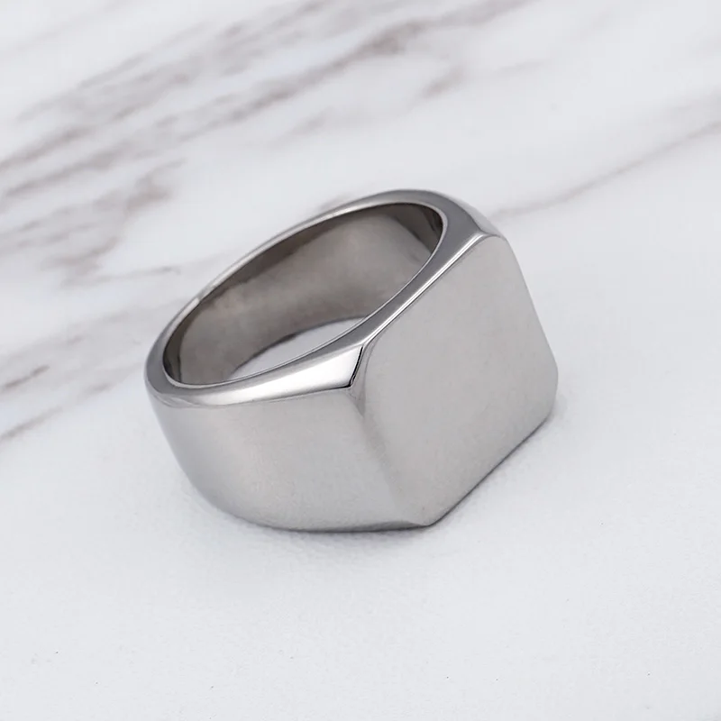 High Quality Square Ring For Men Smooth Stainless Steel Fashion Party Finger Jewelry Gift