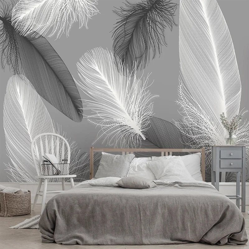 Nordic Style Black And White Feather Mural Wallpaper 3D Abstract Art Living Room Bedroom Home Decor Wall Papers Papel De Parede