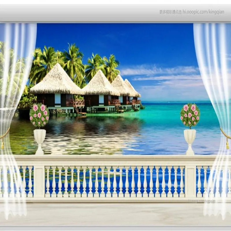 

wellyu Custom large frescoes Beautiful sea view 3D balcony Landscape TV backdrop wallpaper papel de parede para quarto