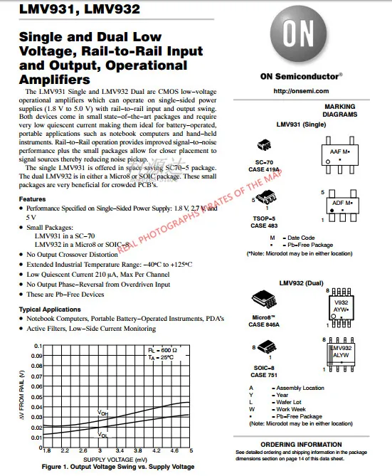 5pcs/lot  LMV932DR2G SOIC8 LMV932   1.8V RRIO Operational Amplifiers In Stock
