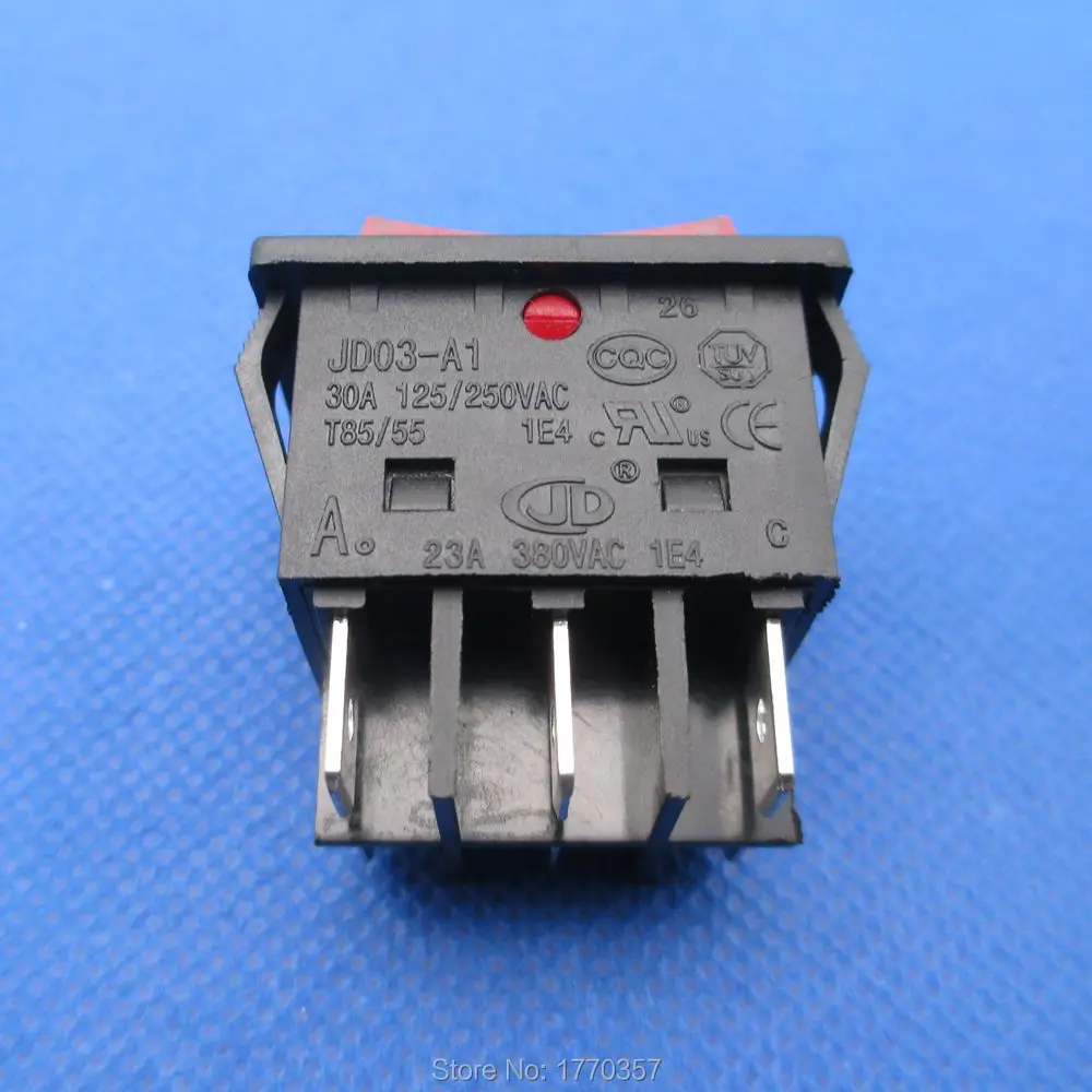 1pcs 6 pin 3 files rocker switch 30A 250VAC ON-OFF-ON   button with light high current high power high temperature resistance