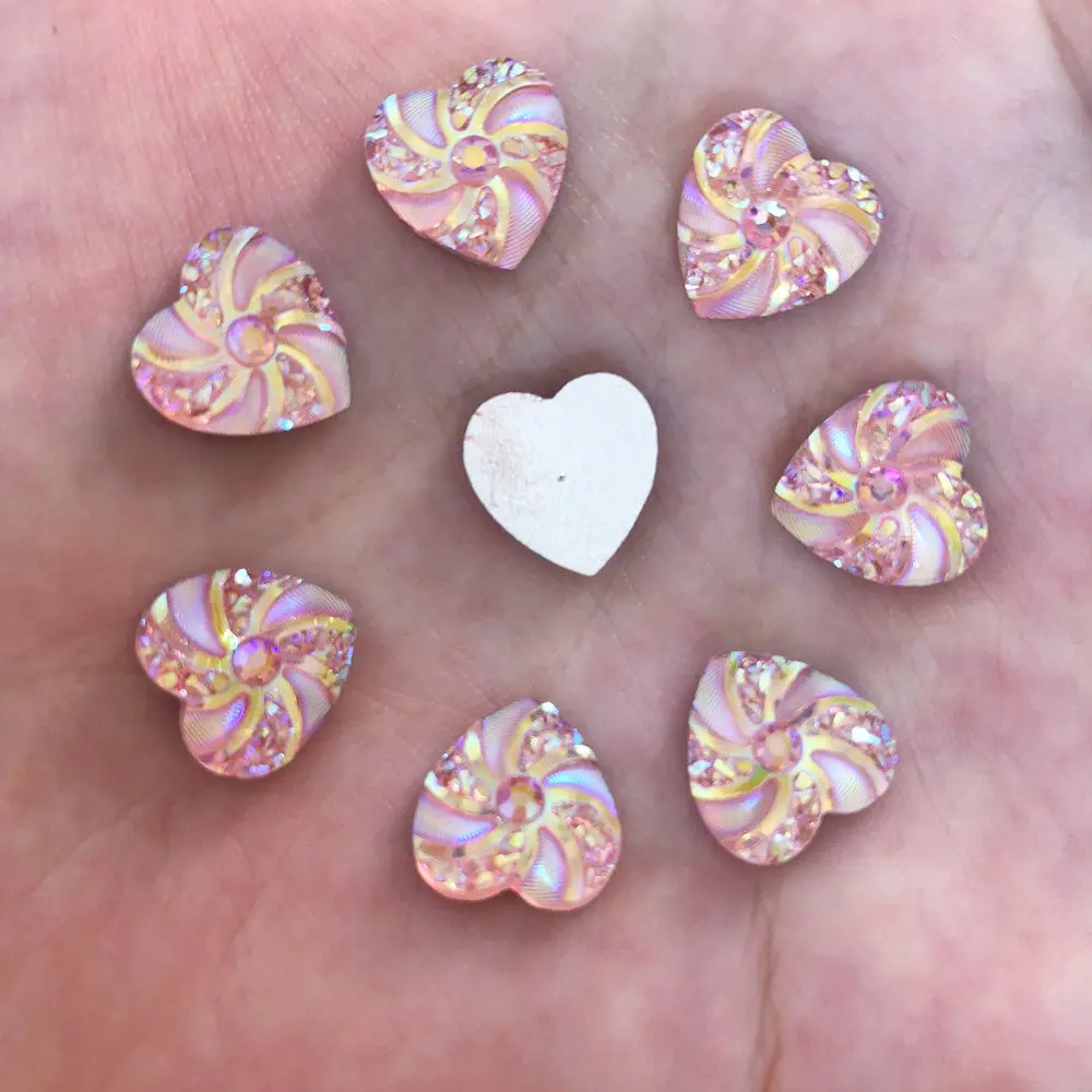 New 40pcs AB Resin 12mm Heart Flatback Cyclone Rhinestone Wedding Buttons Crafts R58