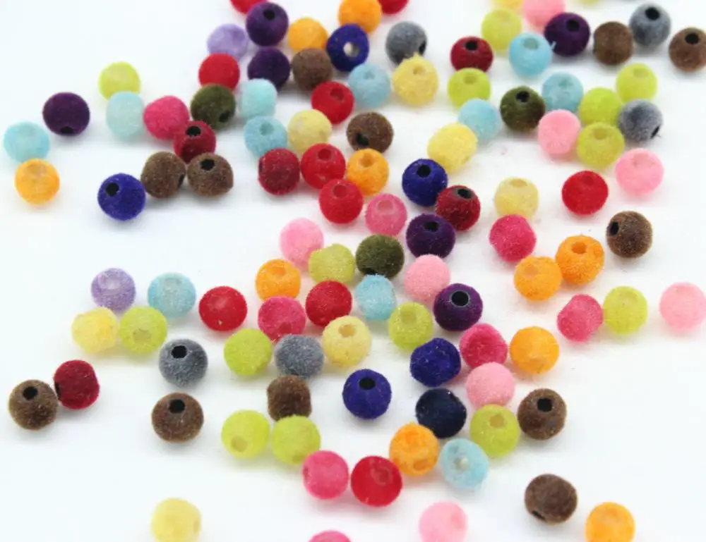 50pcs mix color little Velvet Beads 6mm Necklace Beads Fuzzy Faux Velvet Acrylic Beads Plastic Round Flocky Bubblegum felt Beads