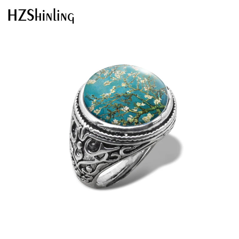 2019 New The Starry Night By Van Gogh Vintage Ring Art Painting Rings Handmade Jewelry Glass Dome Jewelry