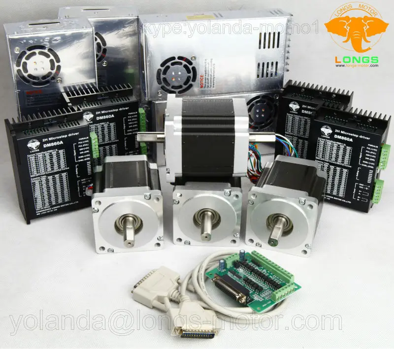 4Axis CNC Controller Kit Stepper Motor Nema 34 dual shaft 890ozin 34HST9805-02B2 Driver D860MA 200W/60V CNC Mill