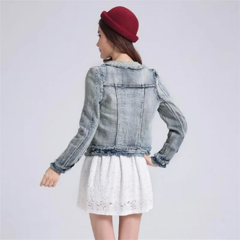 Veste en jean pour femmes, nouveau petit parfum, diamant perlé, coupe courte, slim, sauvage, r1169, 2019