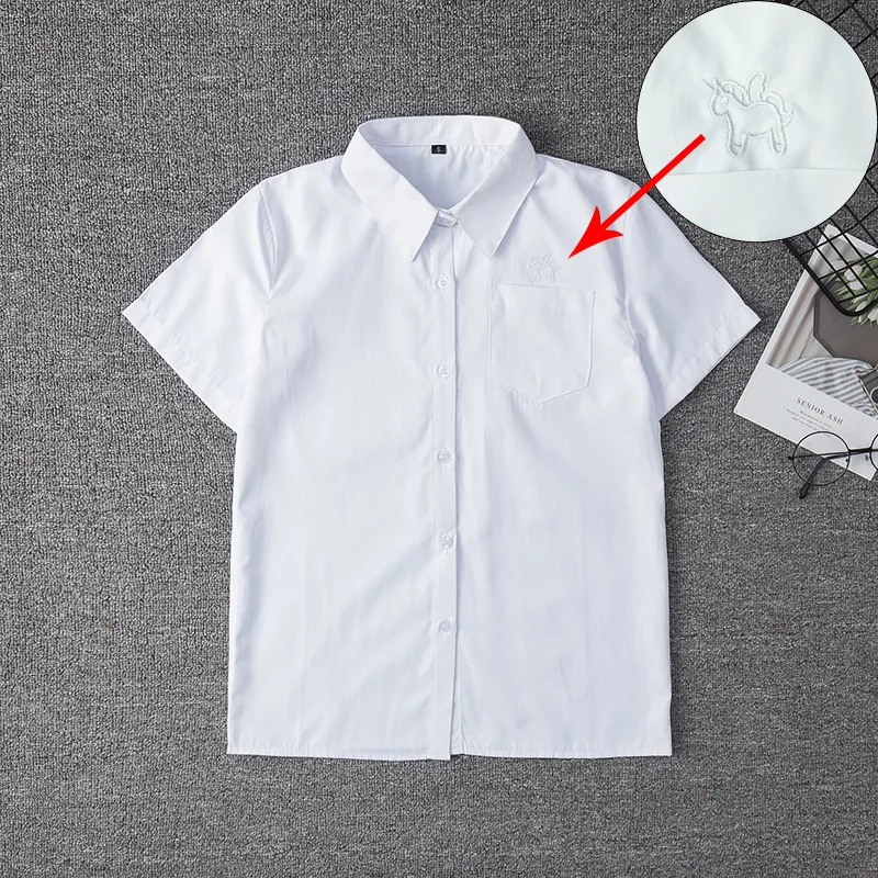 Camisa unissex de algodão branco, camisa japonesa de manga curta para estudantes e meninas estilo escolar jk, uniforme de unicórnio