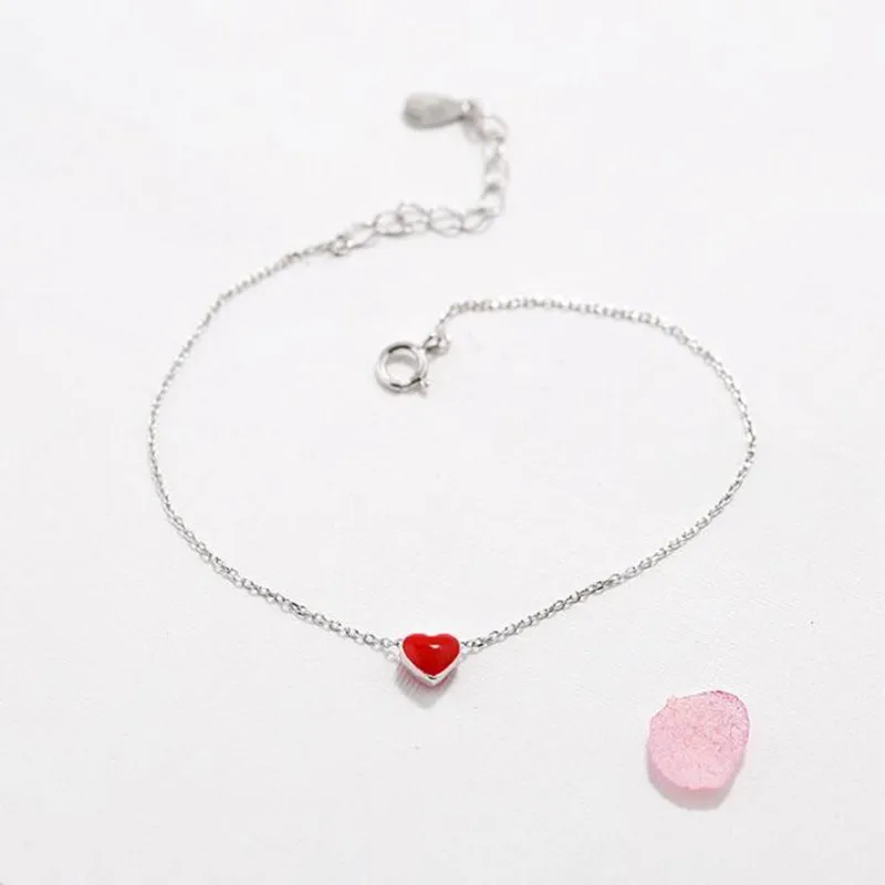New Fashion  Beautiful 925 Sterling Silver Jewelry Bracelets Love Red Heart Simple Personality Sweet Bracelets  SL065