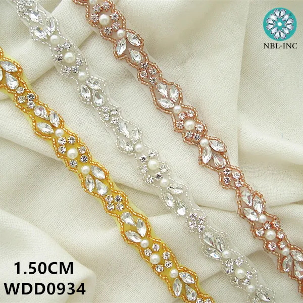 (10 yards )Bridal beaded sewing crystal pearl Rhinestone Applique Trim iron on for wedding dress rhinestone applique WDD0934