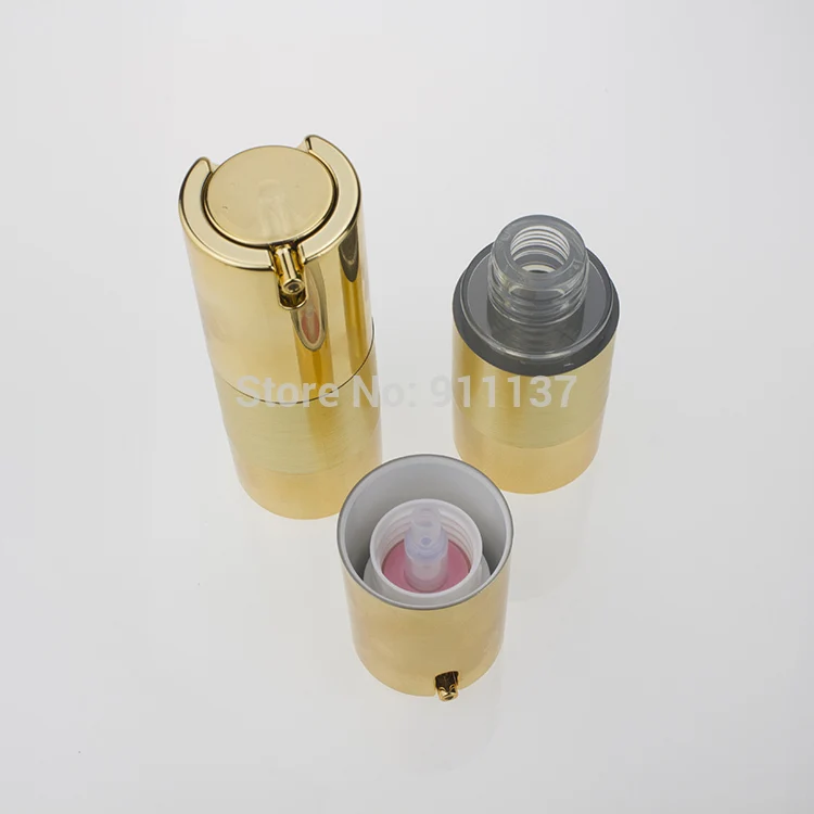 

ZA213 gold 15 ml airless bottle wholesale , plastic round airless bottles w pump & cover , pp 15m airless bottle suppliers