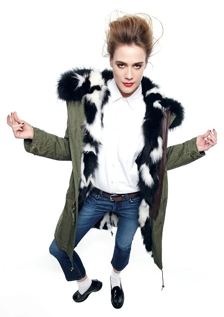 

Black& White Fox Fur Parka,Top Quality Fox Fur Coats Mr Or Mrs Black Shell Short Length Wear