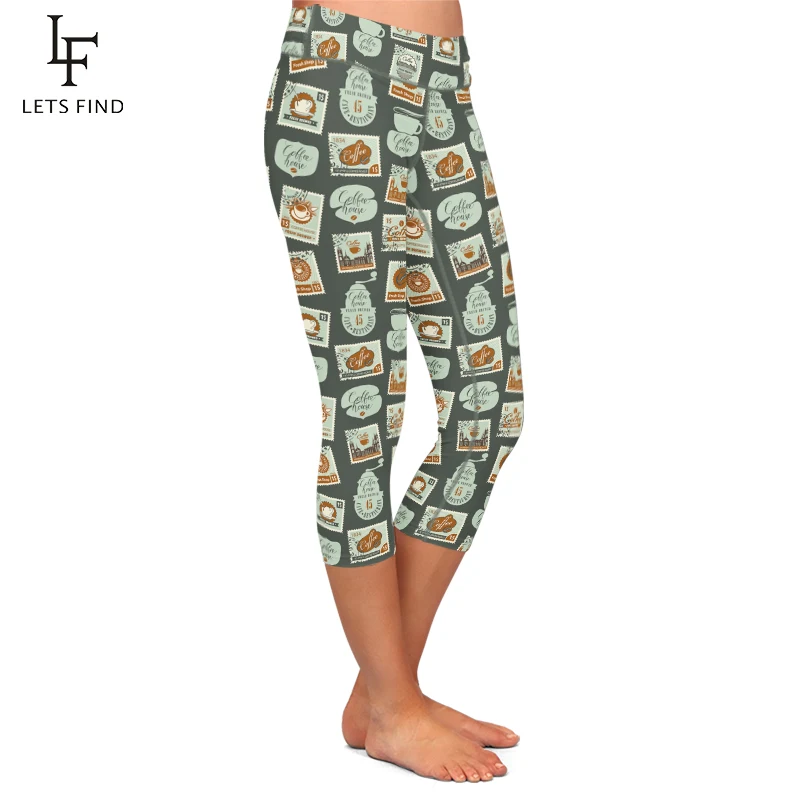 LETSFIND – Leggings Capri pour femmes, nouveau Design, imprimé de timbres, mi-mollet, Fitness, taille haute, décontracté, été, 3/4