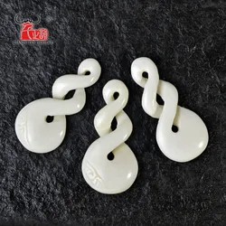 3PCS Handmade Carved Yak Bone Infinity Twisted  Maori Pendant New Zealand Style Bone white Beads DIY Jewelry Accessory 43mmX21mm