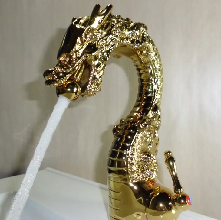 Free shipping GOLD CLOUR dragon faucet bathroom lavatory  sink animal faucet Single hole