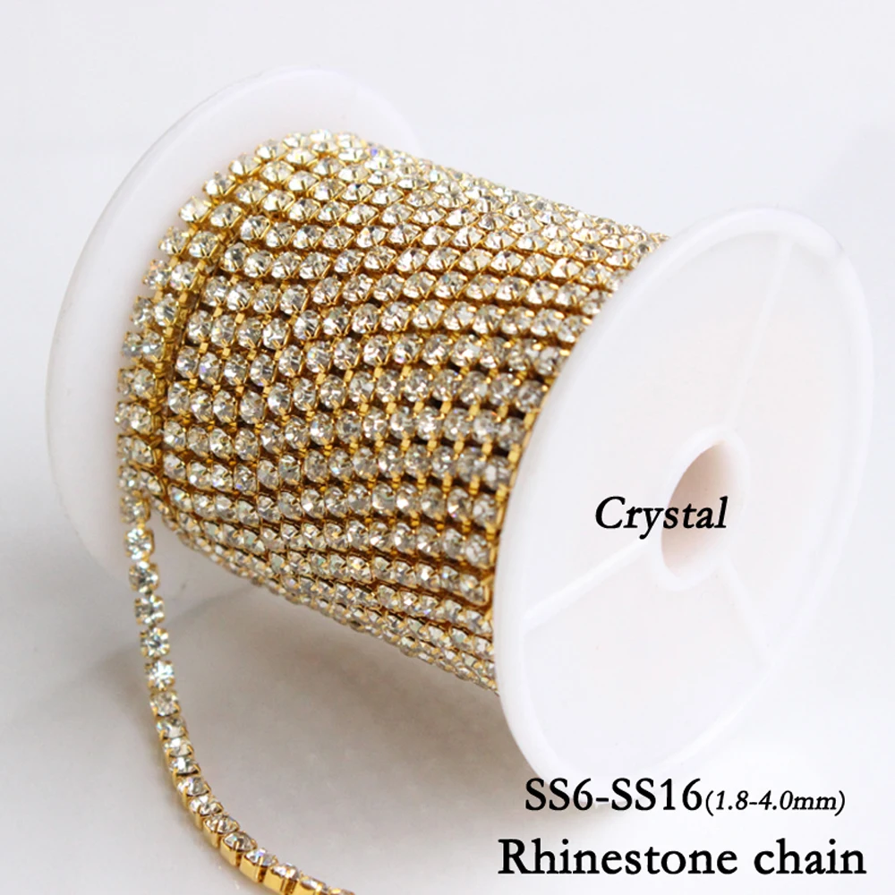 

High quality Shinny 10yards Clear Crystal SS6-SS16(2mm-4mm) Silver Base Cup Rhinestone Chain Apparel Sewing Style Accessories