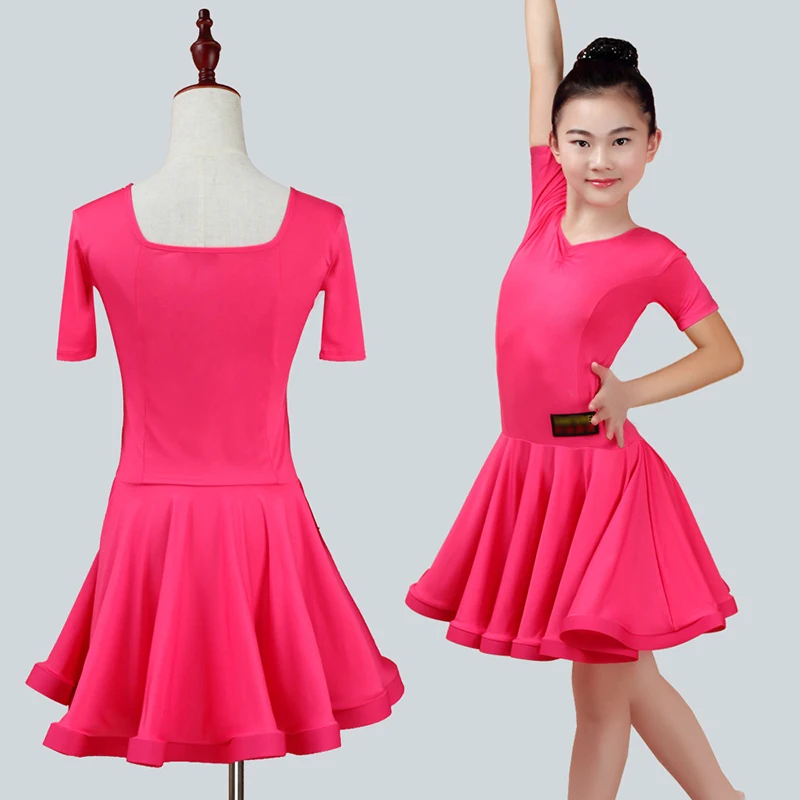 Latin Dance Dress Girls Ballroom Skirt Dress Girls Performance Satin Long Sleeve Dance Skirt Costume Competition Dancewear