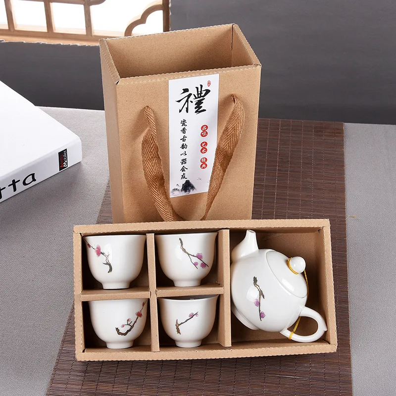 Buddhist mood gift sets, chanyi traditional Chinese special gift travel tea set 5pcs in pack Flat mouth tea set