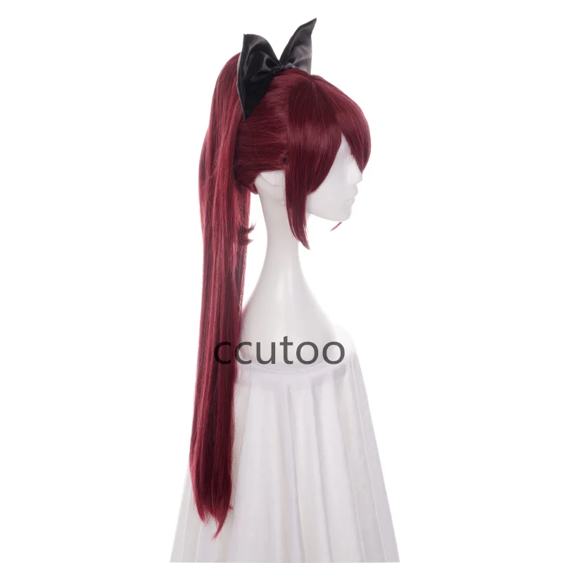 ccutoo 80cm Sakura Kyouko Dark Red Long Straight Synthetic Wig Cosplay Wig With Chip Ponytail with Free Black Bow and Wig cap