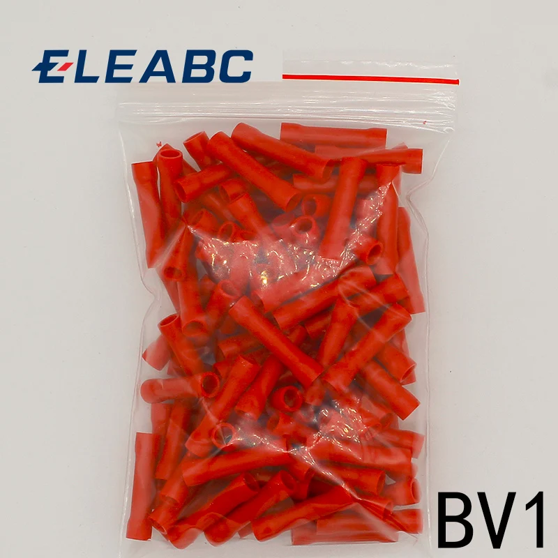 BV1 BV1.25 Full Insulating Wire Connector wire connector Butt Connectors Crimp Electrical Wire Splice Terminal 100PCS/Pack BV