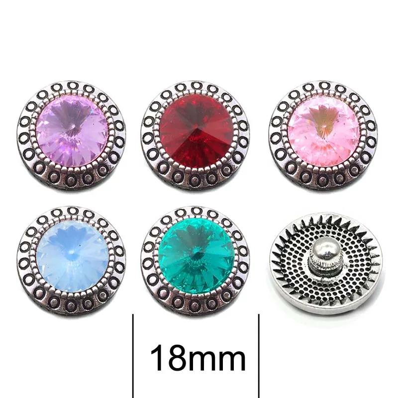 Wholesale w056 18mm 20mm rhinestone metal button for snap button Bracelet Necklace Jewelry For Women Silver jewelry