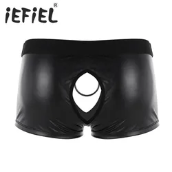 iEFiEL Sexy Gay Men Male Lingerie Soft Faux Leather Cut Out Low Rise Boxer Jockstrap Underwear Underpants with Ball Metal O-ring