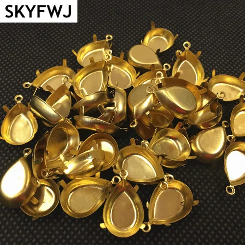 Satu Lingkaran Baku Kuningan Warna Teardrop Pendant Pengaturan Untuk Pear Droplet Bentuk Fancy Stones Ukuran 10x14mm, 13x18mm, 18x25mm, 20x30mm