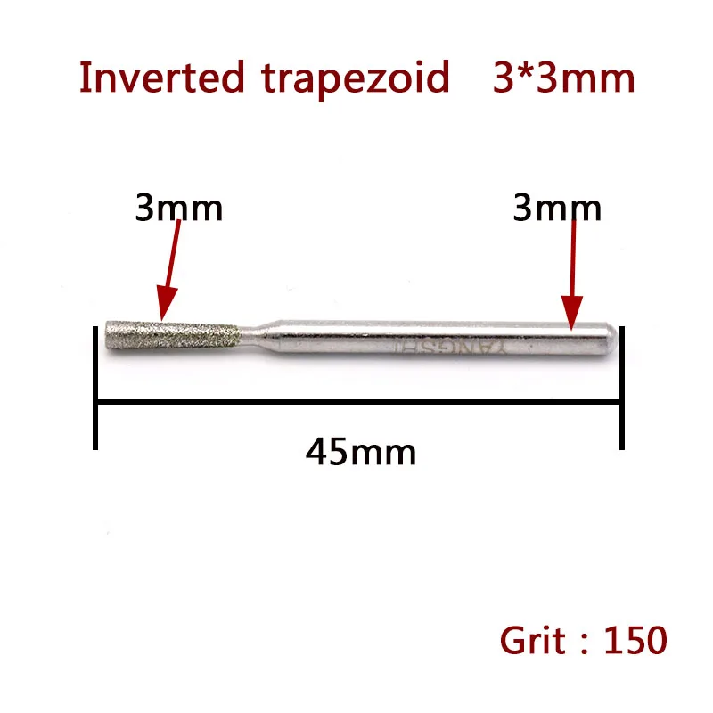 5pcs 3mm Shank Inverted Trapezoid Grinding Head Cutting Jade Glass Stone Ceramic Diamond Cbn Point Bit Set Rotary Carving Tools