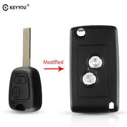 KEYYOU modificato 2 pulsanti Flip Key Case Fob Shell Cover Fob Cover per Citroen C1 C2 C3 per Peugeot 206 306 307 HU83 Blade