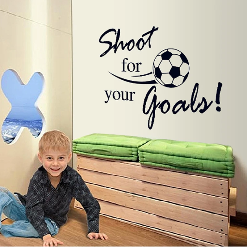 Flying Football Shoot For Your Goal Wall Sticker English Letters Home Decals Stickers For Kids Room Living Room Decor Mural