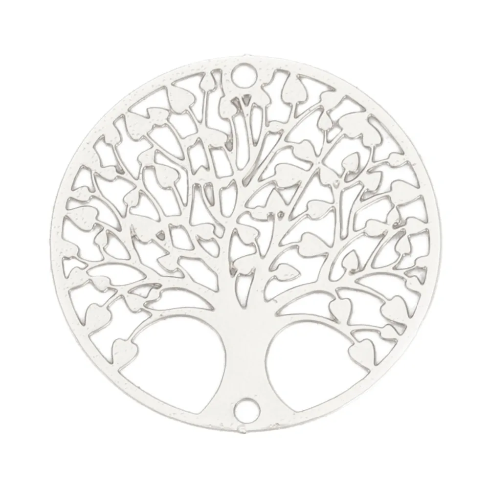 DoreenBeads 10 PCs Fashion Iron Based Alloy Filigree Stamping DIY Connectors Round Silver Color Gold Tree of Life 20mm Dia image 2