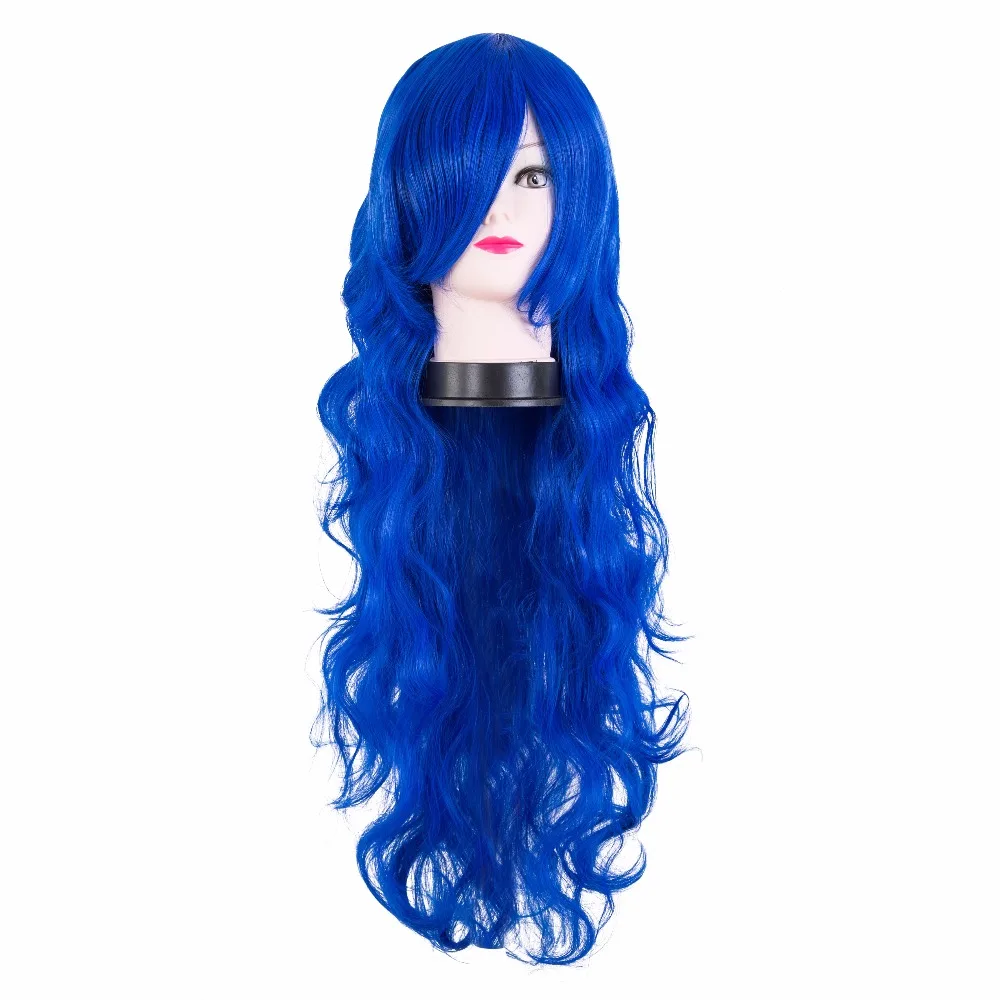 Long Wig Fei-Show Synthetic Heat Resistant Fiber Curly Hair Cover Face Bangs Cos-play Party Peruca Women Diamond Blue Hairpiece