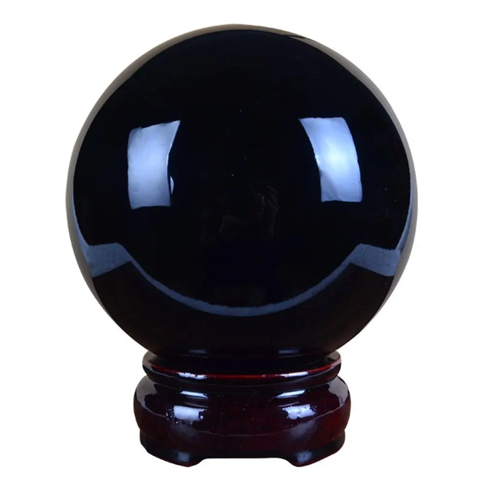 60mm Natural Black Obsidian Divination Sphere Crystal Ball with Wooden Stand Fengshui Ball Decoration