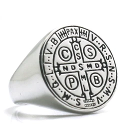 Unisex CSPB CSSML NDSMD Saint Benedict of Nursia Christianity Jesus Cross Simple 316L Stainless Steel Classic Ring