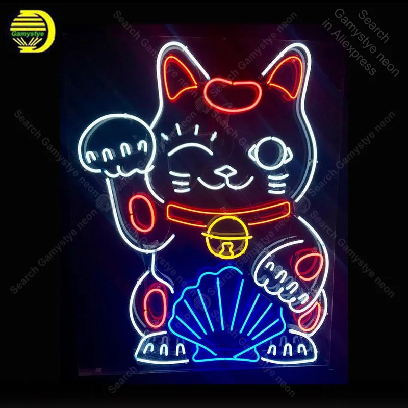 

Chinese Lucky Cat Neon Sign Las vegas Bulb Handcrafted Recreation Room Iconic Sign light Neon Art Sign store display advertise