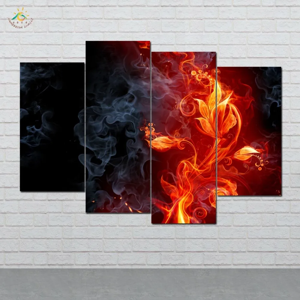 Fire Smoke Flower Wall Art HD Prints Canvas Art Painting Modular Picture And Vintag Poster Canvas Painting Home Decor 4 PIECES