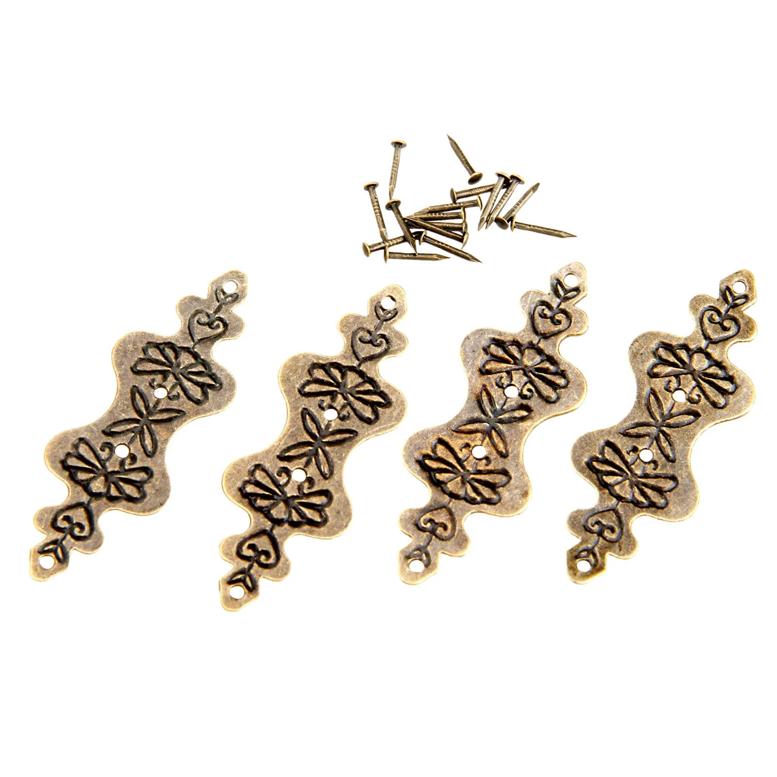 12Pcs Antike Bronze Ecke Halterung Schmuck Box Holz Fall Dekorative Füße Bein Ecke Protector Möbel Armaturen w/Nagel 56*20mm