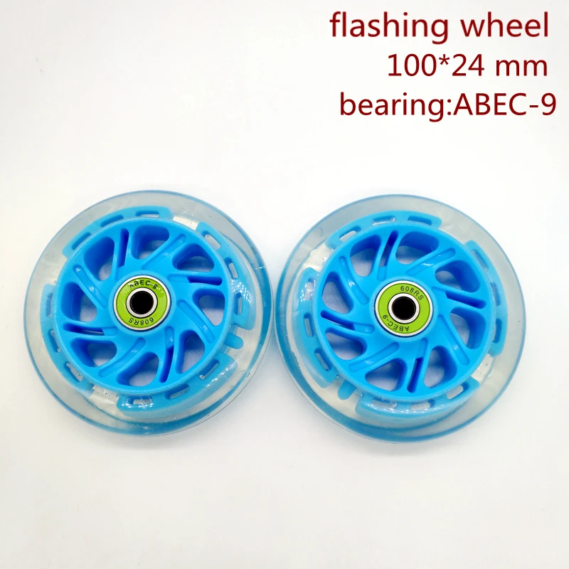 free shipping scooter wheel 100 mm flashing wheel lighting wheel blue 100*24 mm 2 pcs / lot abec-9