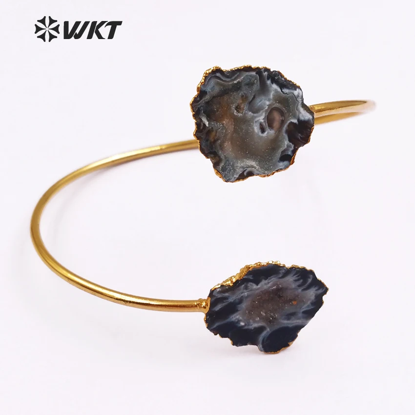 

WT-B391 WKT In Stock Simple Style Natural Druzy Special Shape Bangle Best Metal Electroplated For Adjustable Bangle