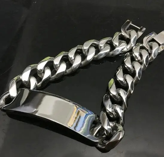 15mm WIDE FOR MENS TOP QUALITY STAINLESS STEEL CURB HEAVY HUGE SMOOTH ID BRACELET