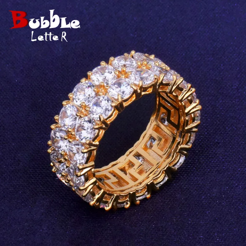 Bubble Letter Two Rows Solitaire Couple Rings