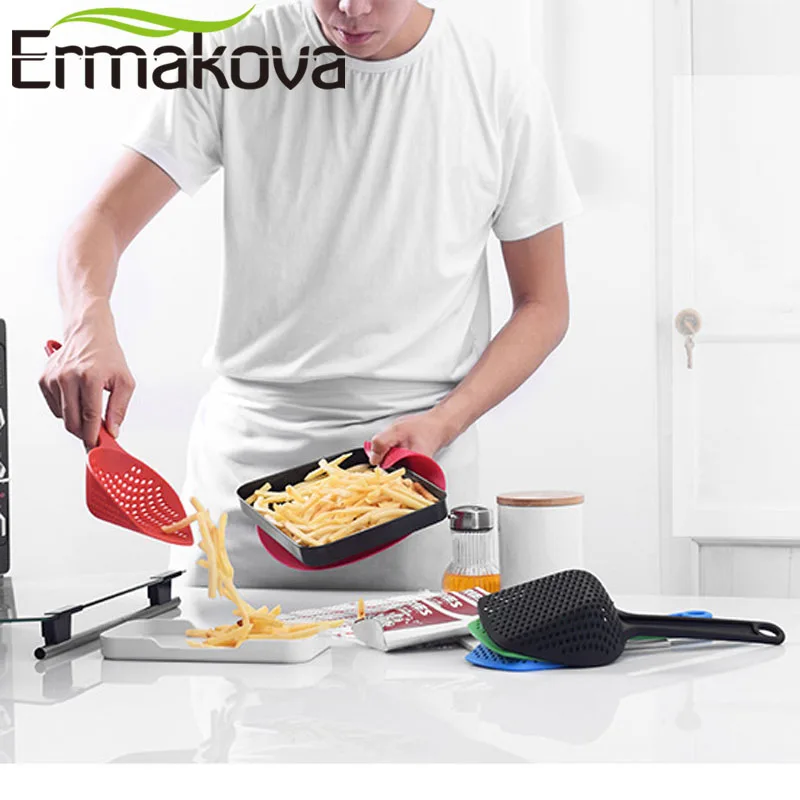 ERMAKOVA Food-Grade Nylon Strainer Slotted Spoon Heat-Resistant Skimmer Cooking Shovel Noodle Colander Chips Scoop Ice Scoop