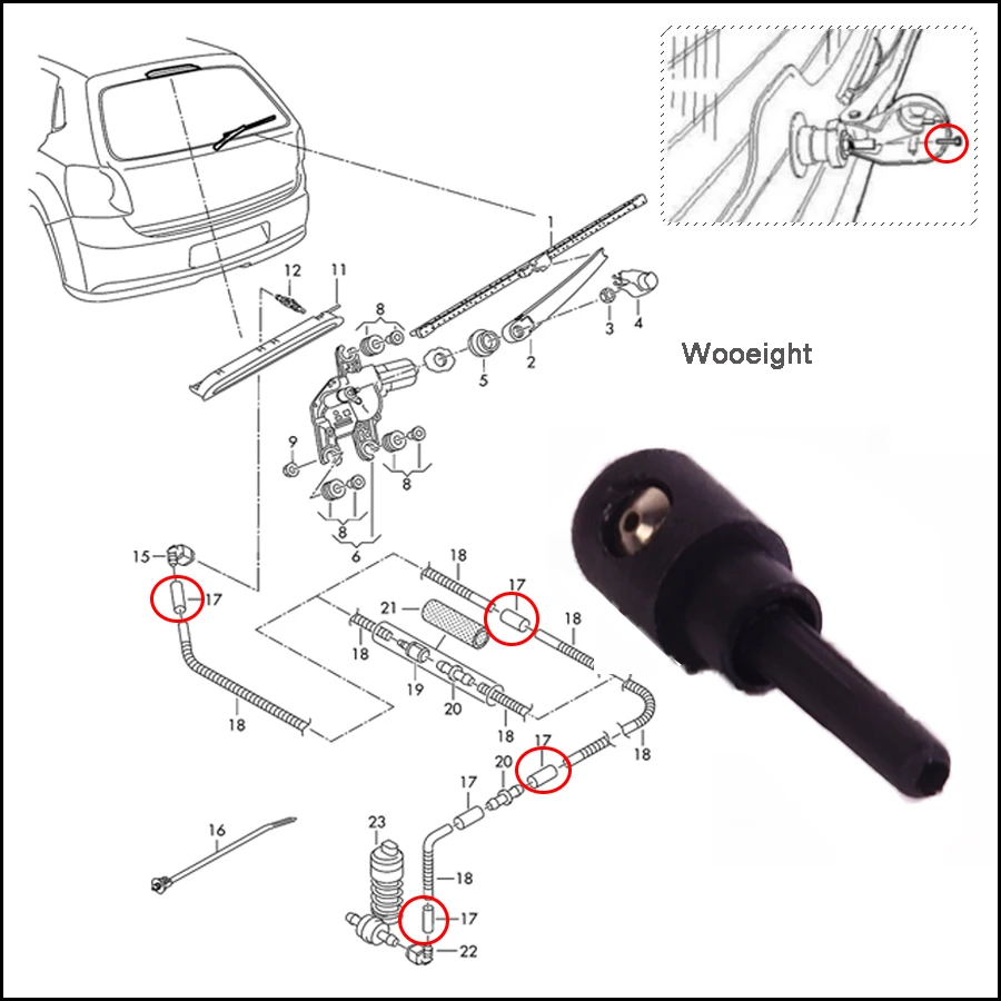 Wooeight 1Pc Rear Windscreen Wiper Washer 3B9955985A 5ND955435 Cap Fit For VW Caddy Golf Passat Polo Skoda Fabia Seat AUDI A3 A4