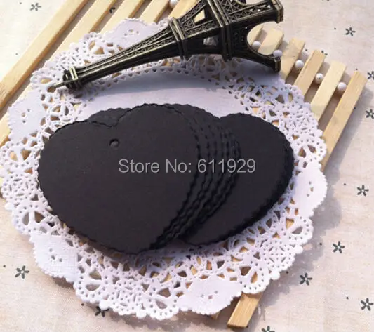 Free shipping 400 pcs a lot 5.8x5.5cm blank 350 gsm heart shape black paper hang tag/baking price tag/garment printed paper tag