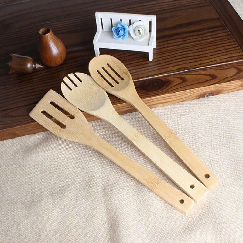 100Pcs Cooking Utensils Bamboo Wood Kitchen Slotted Spatula Spoon Mixing Holder Dinner Food Rice Wok Shovels Tool ZA5534