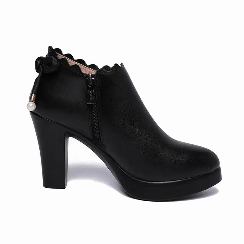 GKTINOO Scarpe da donna in pelle Autunno Piattaforma a punta Décolleté femminili Casual Tacchi alti quadrati Scarpe singole da donna Taglie forti