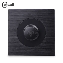 Coswall Wall Dimmer Switch Potentiometer Only For Incandescent Lamp Black / Silver Grey Aluminum Metal Panel 500W Max.