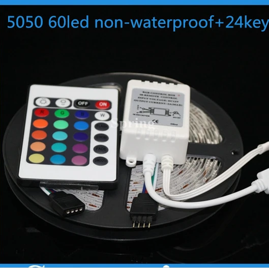 

SMD 5050 LED Strip RGB Color Changeable Light Kit 5M 300 LED 60 LED/m DC12V + 24 Keys IR Remote Controller