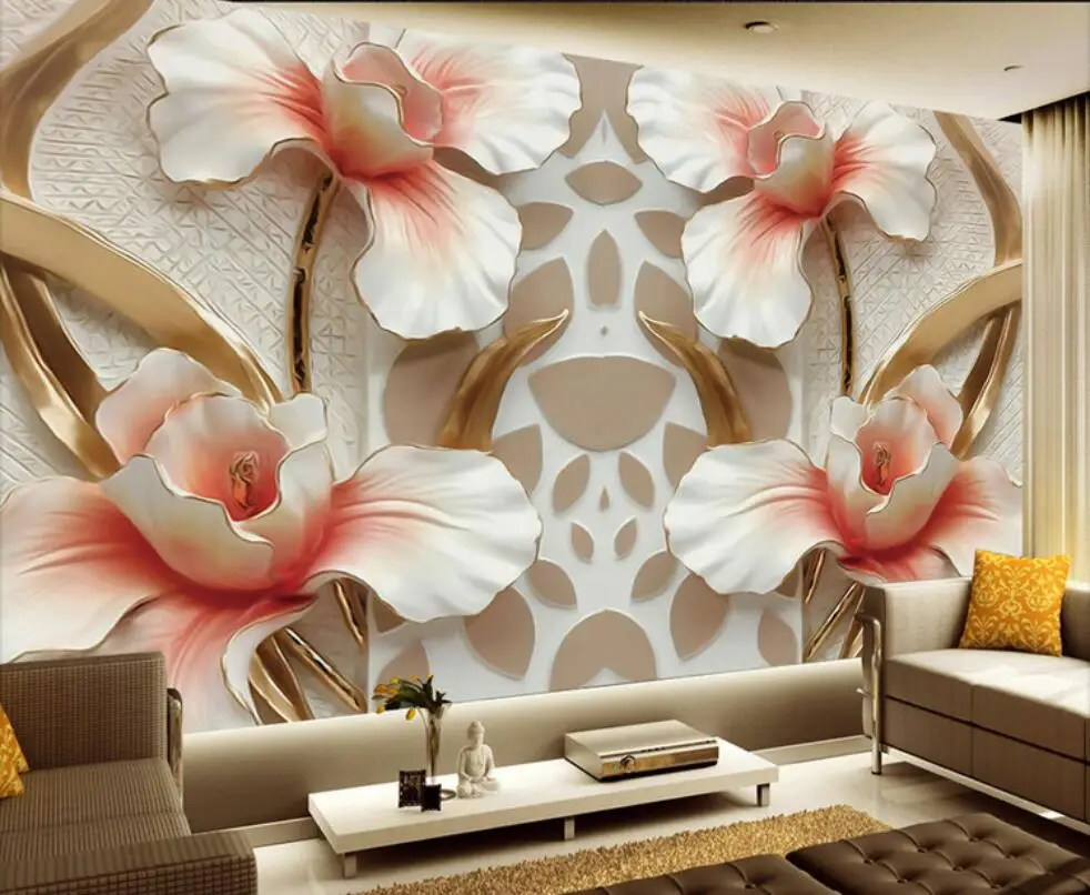 

Beibehang Custom Wallpaper 3D Stereo Relief Lily TV Background Wall Living Room Bedroom Background 3d wallpaper papel de parede