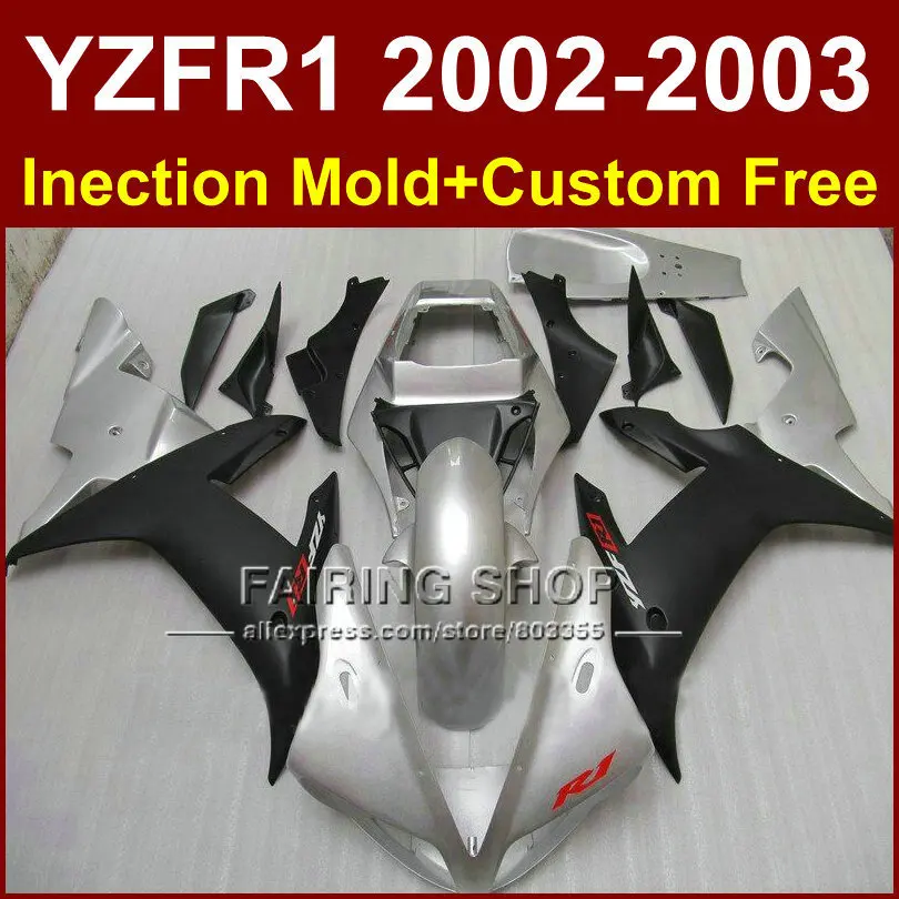 Silver black custom fairing for YAMAHA bodywork YZF1000 02 03 YZF R1 2002 2003 yzf r1  body parts Aftermarket custom