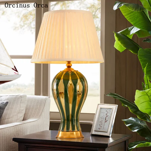 

High-end custom American ceramics gold ceramics desk lamp bedside lamp creative green decorative desk lamp free shipping